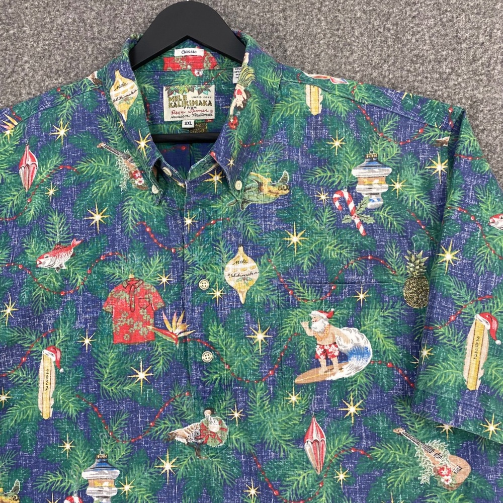 Reyn Spooner Mele Kalikimaka Hawaiian Shirt Men 2XL Blue Christmas 2022 Aloha - Picture 5 of 16